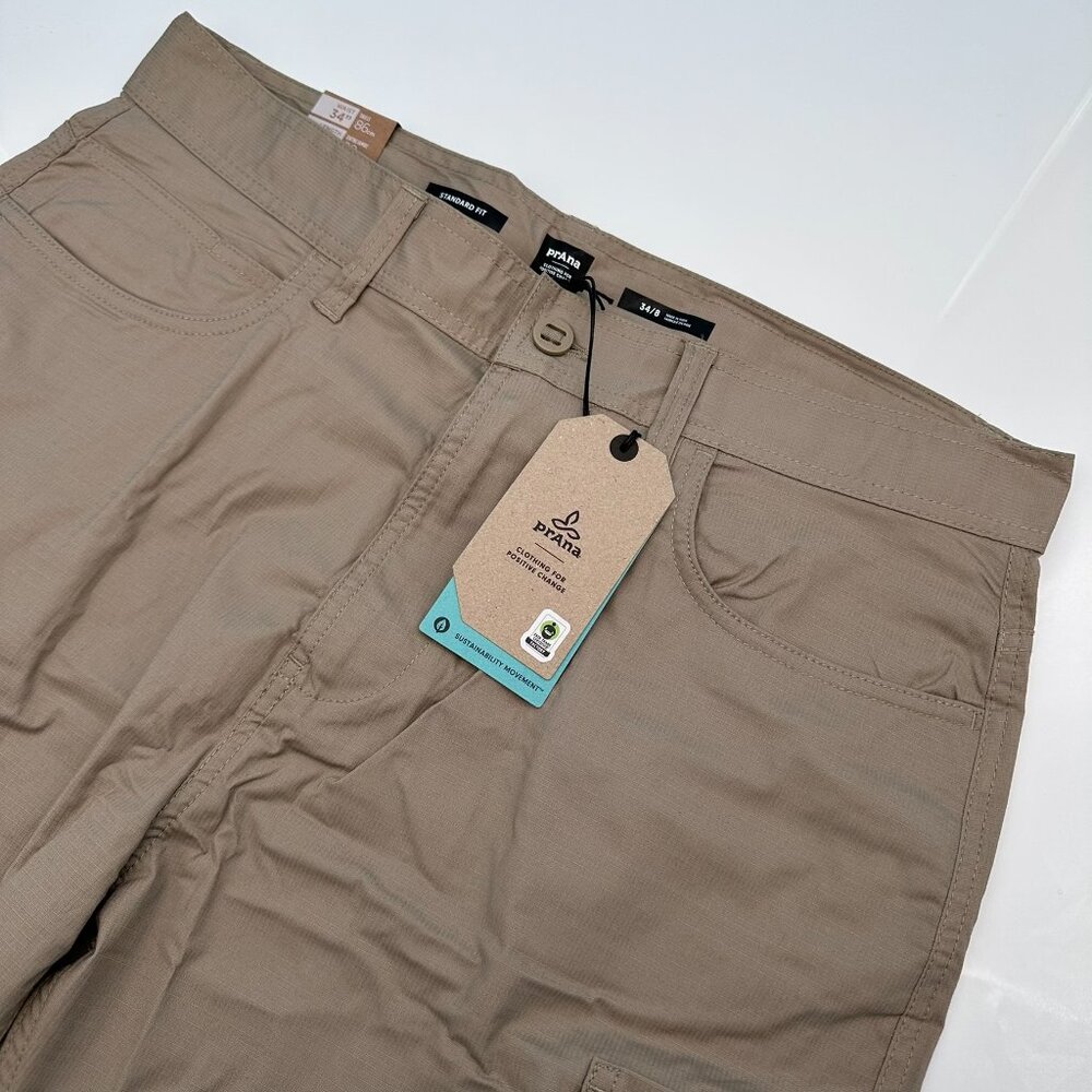 PrAna Men's Double Peak 8"‎ Inseam Organic Cotton Cargo Short, Size W34, Sandbar